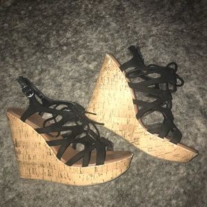 Black lace up wedges